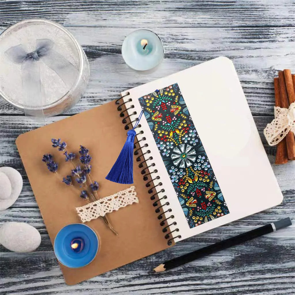Leather bookmark with special-shaped diamond mandala flower embroidery craft painting