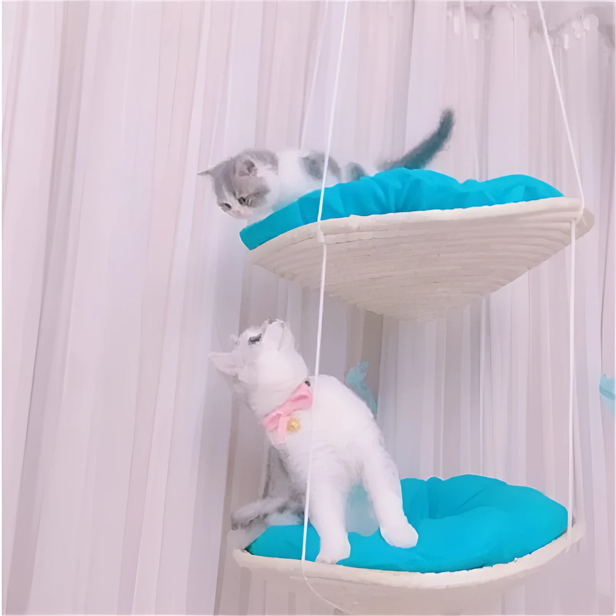 Medium Sky Blue cat climbing frame with cat tree, jumping platform, scratching frame, hammock and storage space