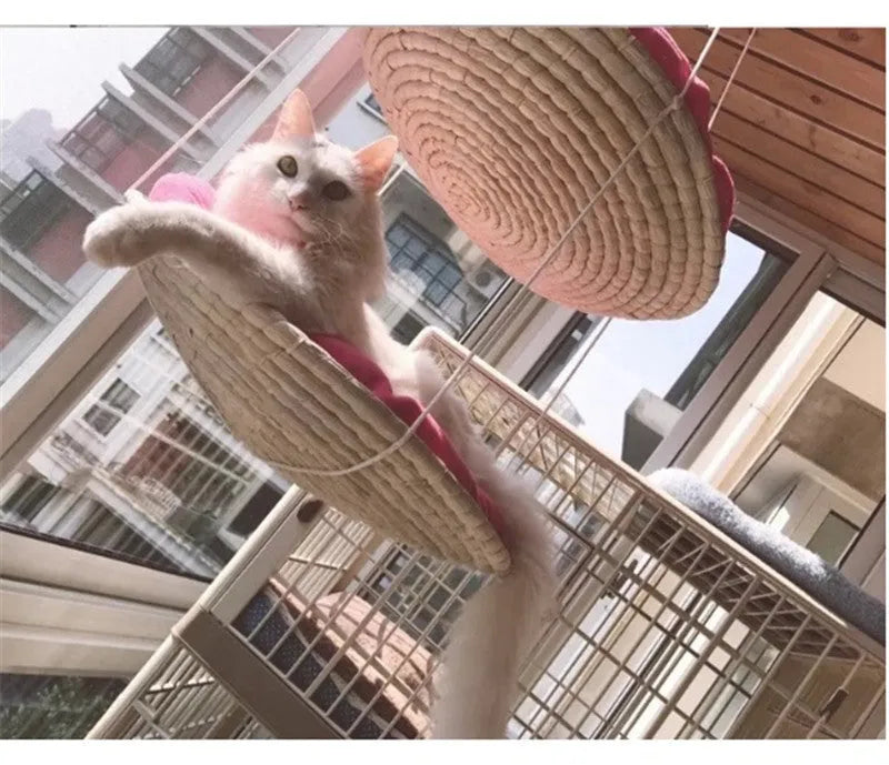 Medium Sky Blue cat climbing frame with cat tree, jumping platform, scratching frame, hammock and storage space