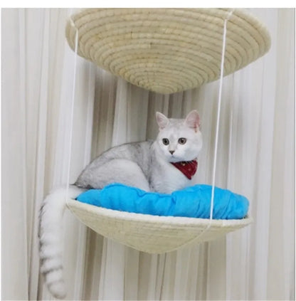Medium Sky Blue cat climbing frame with cat tree, jumping platform, scratching frame, hammock and storage space