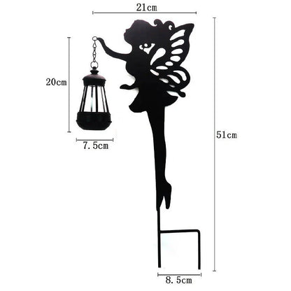 Solar-powered outdoor garden light with wrought-iron fairy lantern design, perfect for illuminating pathways, patios, and landscapes.