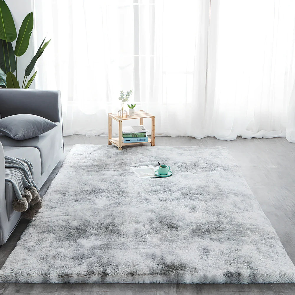 Machine-woven polyester-cotton blend carpet in rectangle shape with consistent pile texture