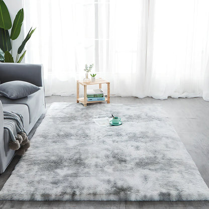 Machine-woven polyester-cotton blend carpet in rectangle shape with consistent pile texture
