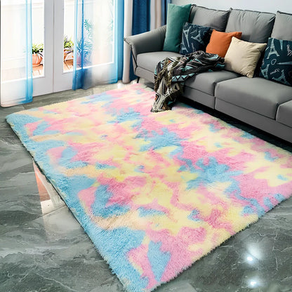 Machine-woven polyester-cotton blend carpet in rectangle shape with consistent pile texture