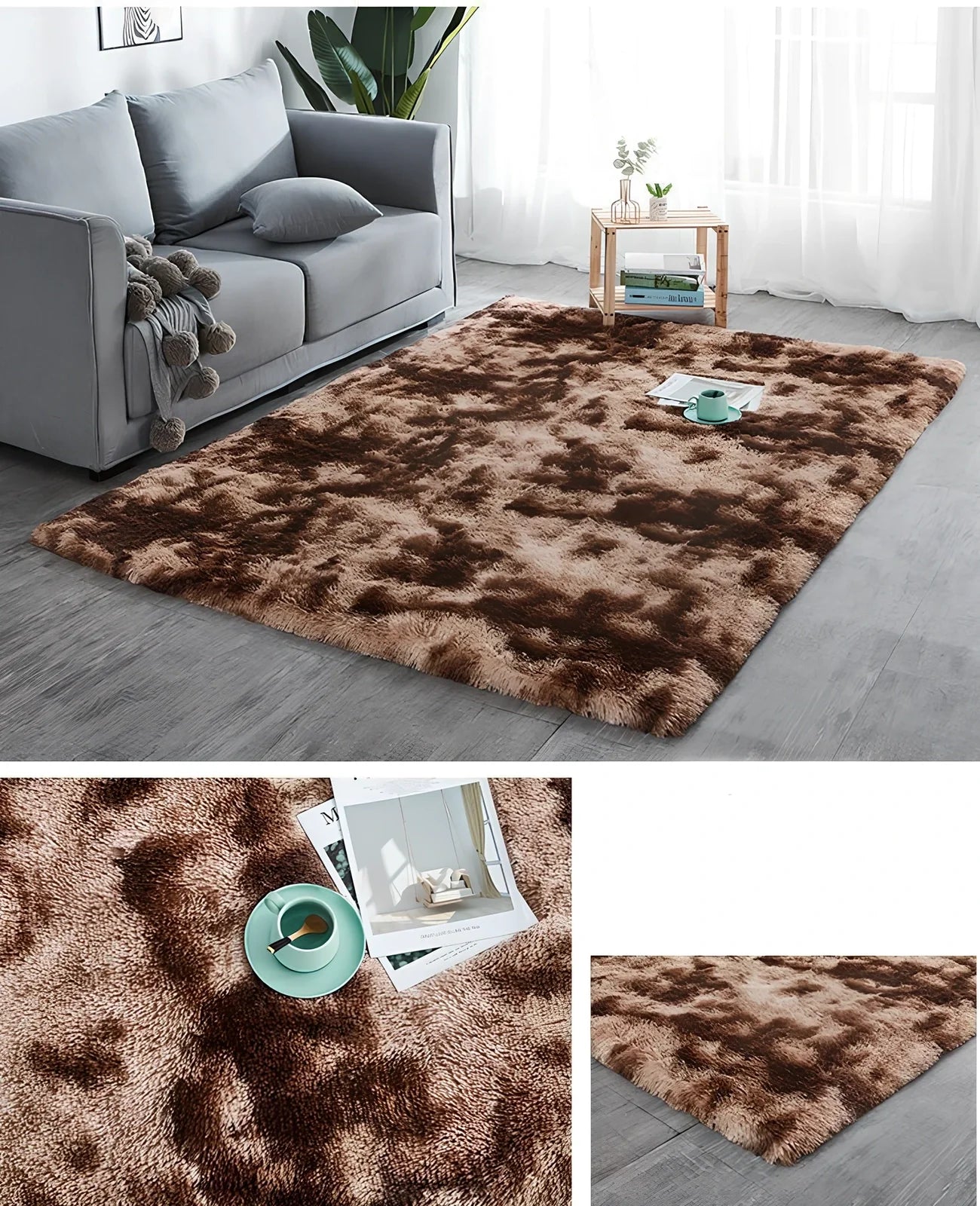 Machine-woven polyester-cotton blend carpet in rectangle shape with consistent pile texture