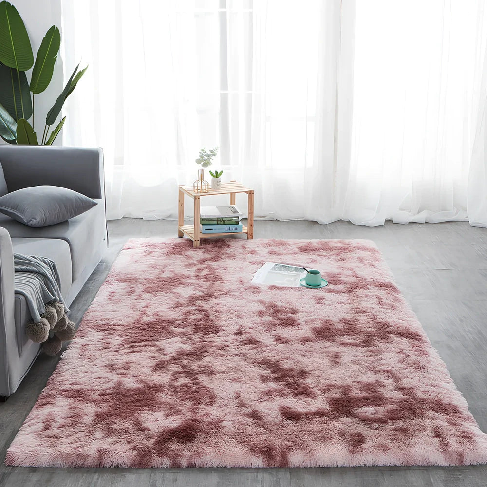 Machine-woven polyester-cotton blend carpet in rectangle shape with consistent pile texture