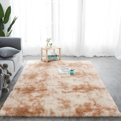 Machine-woven polyester-cotton blend carpet in rectangle shape with consistent pile texture