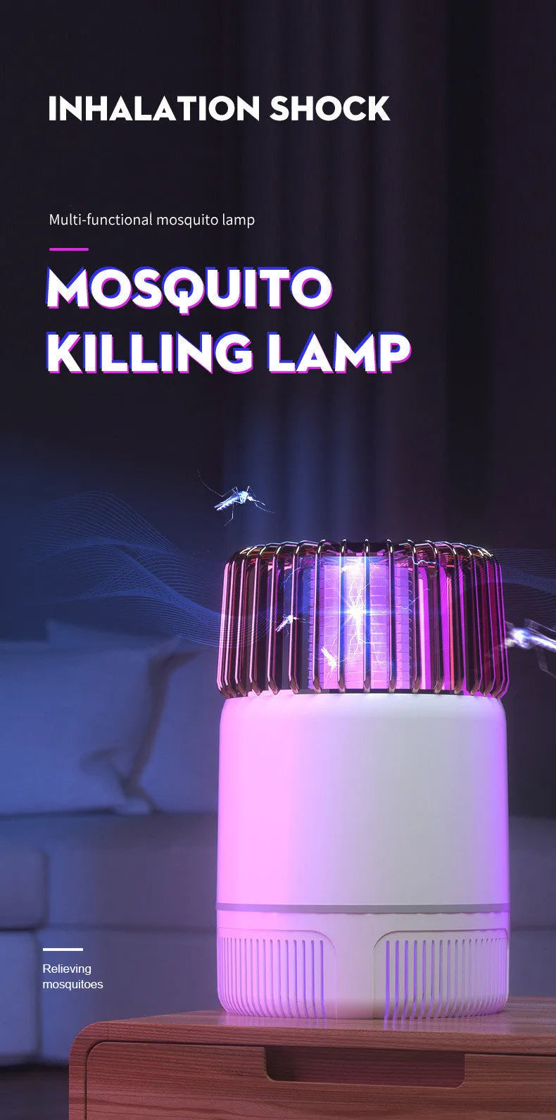 Black and white USB electric mosquito killer lamp for household insect control.
