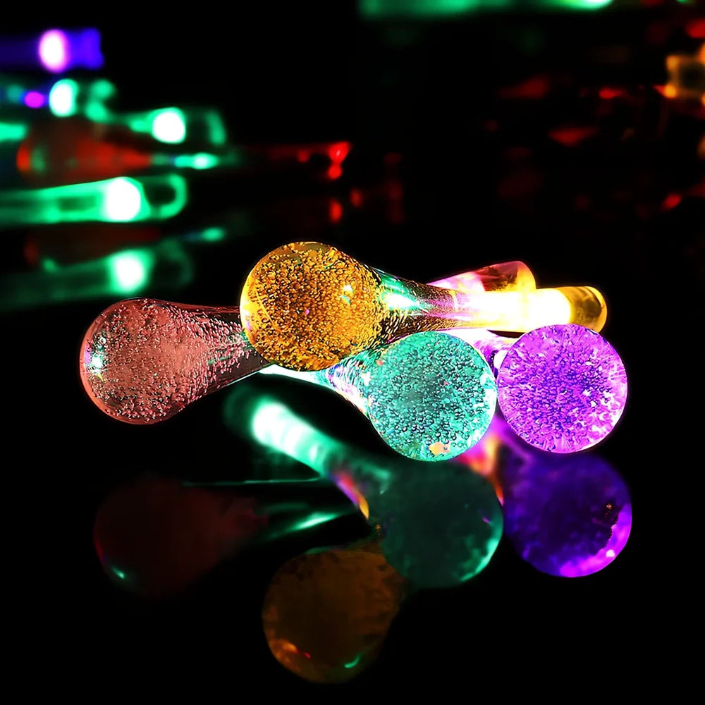30 LED solar water drop string lights, 6.5m waterproof with 2x8cm ABS pendants and ground spike for gardens