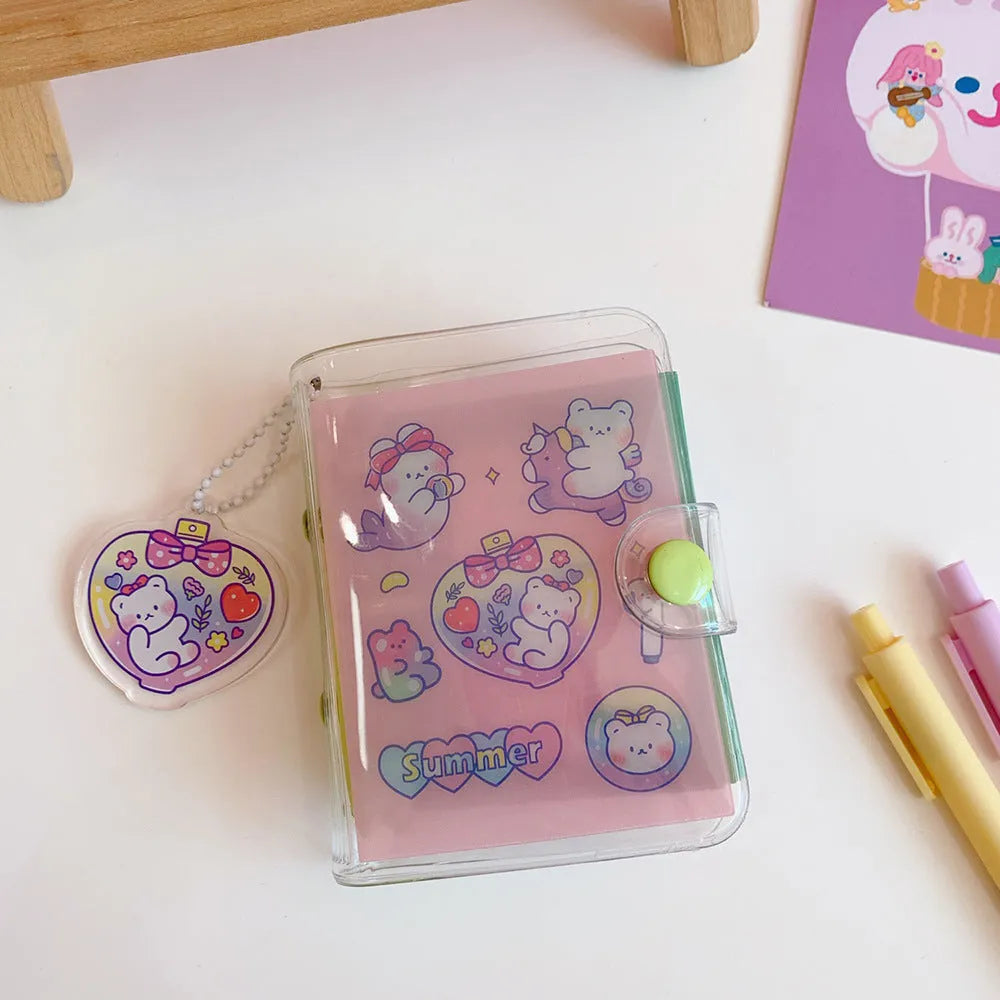 Japanese cute girl heart themed loose leaf refill paper sheets showing love bear, candy bear, star bunny, and rainbow castle patterns.