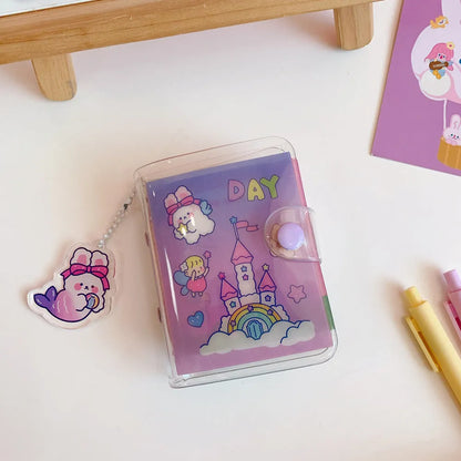 Japanese cute girl heart themed loose leaf refill paper sheets showing love bear, candy bear, star bunny, and rainbow castle patterns.