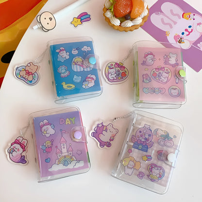 Japanese cute girl heart themed loose leaf refill paper sheets showing love bear, candy bear, star bunny, and rainbow castle patterns.