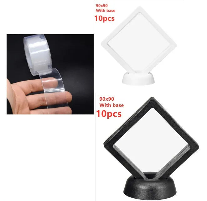 Roll of washable PU nano gel double-sided adhesive tape in various width options on a white background.