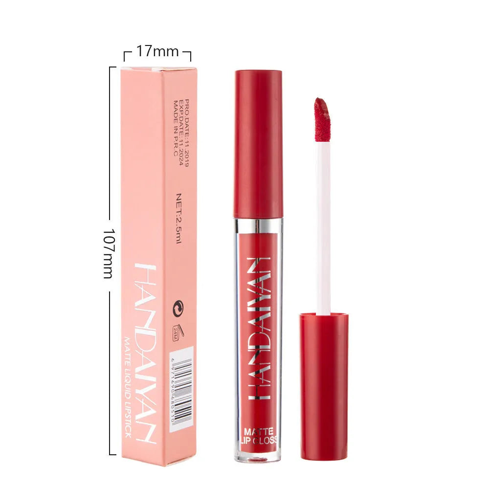 HANDAIYAN matte non-stick cup liquid lipstick tube in 2.5ml size, shown in one of 12 available colour styles.