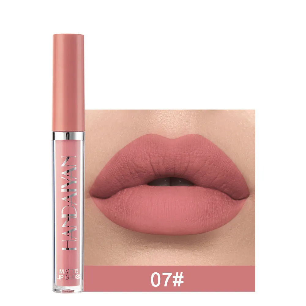 HANDAIYAN matte non-stick cup liquid lipstick tube in 2.5ml size, shown in one of 12 available colour styles.