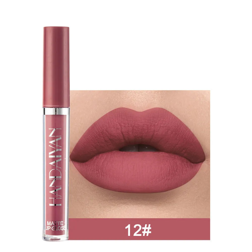 HANDAIYAN matte non-stick cup liquid lipstick tube in 2.5ml size, shown in one of 12 available colour styles.
