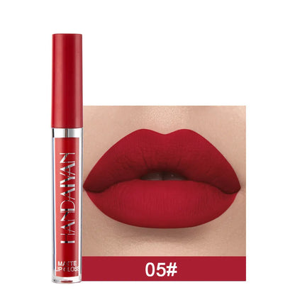 HANDAIYAN matte non-stick cup liquid lipstick tube in 2.5ml size, shown in one of 12 available colour styles.