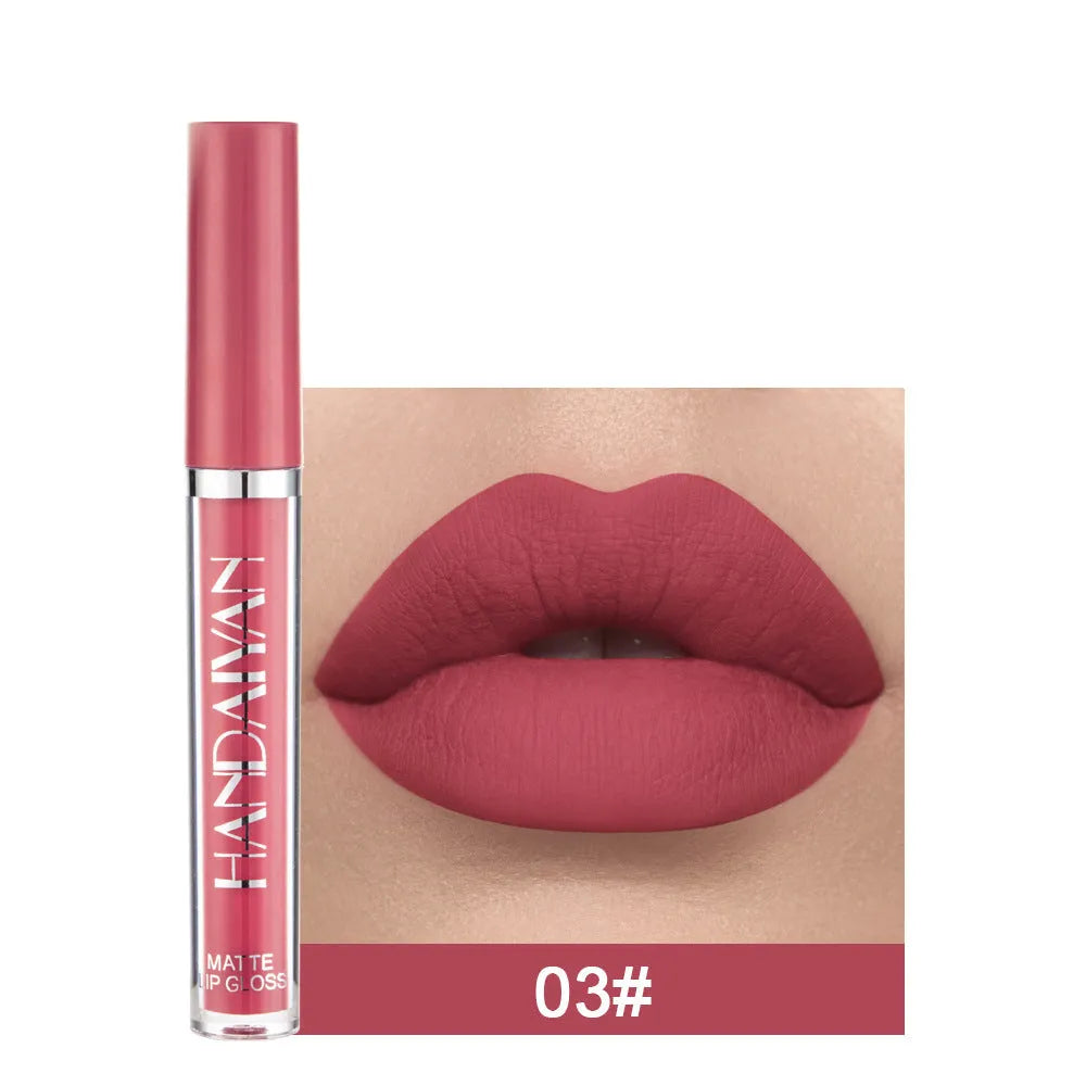 HANDAIYAN matte non-stick cup liquid lipstick tube in 2.5ml size, shown in one of 12 available colour styles.