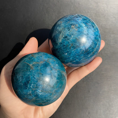 Natural Blue Apatite crystal ball sphere in various sizes from 5.5cm to 8cm diameter