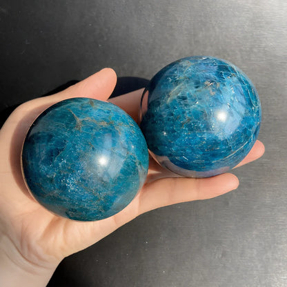 Natural Blue Apatite crystal ball sphere in various sizes from 5.5cm to 8cm diameter