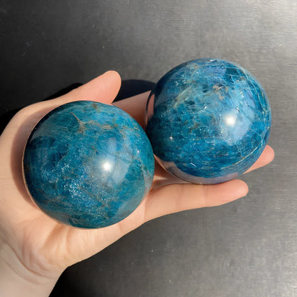 Natural Blue Apatite crystal ball sphere in various sizes from 5.5cm to 8cm diameter