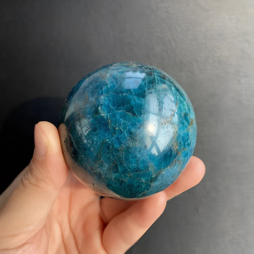 Natural Blue Apatite crystal ball sphere in various sizes from 5.5cm to 8cm diameter