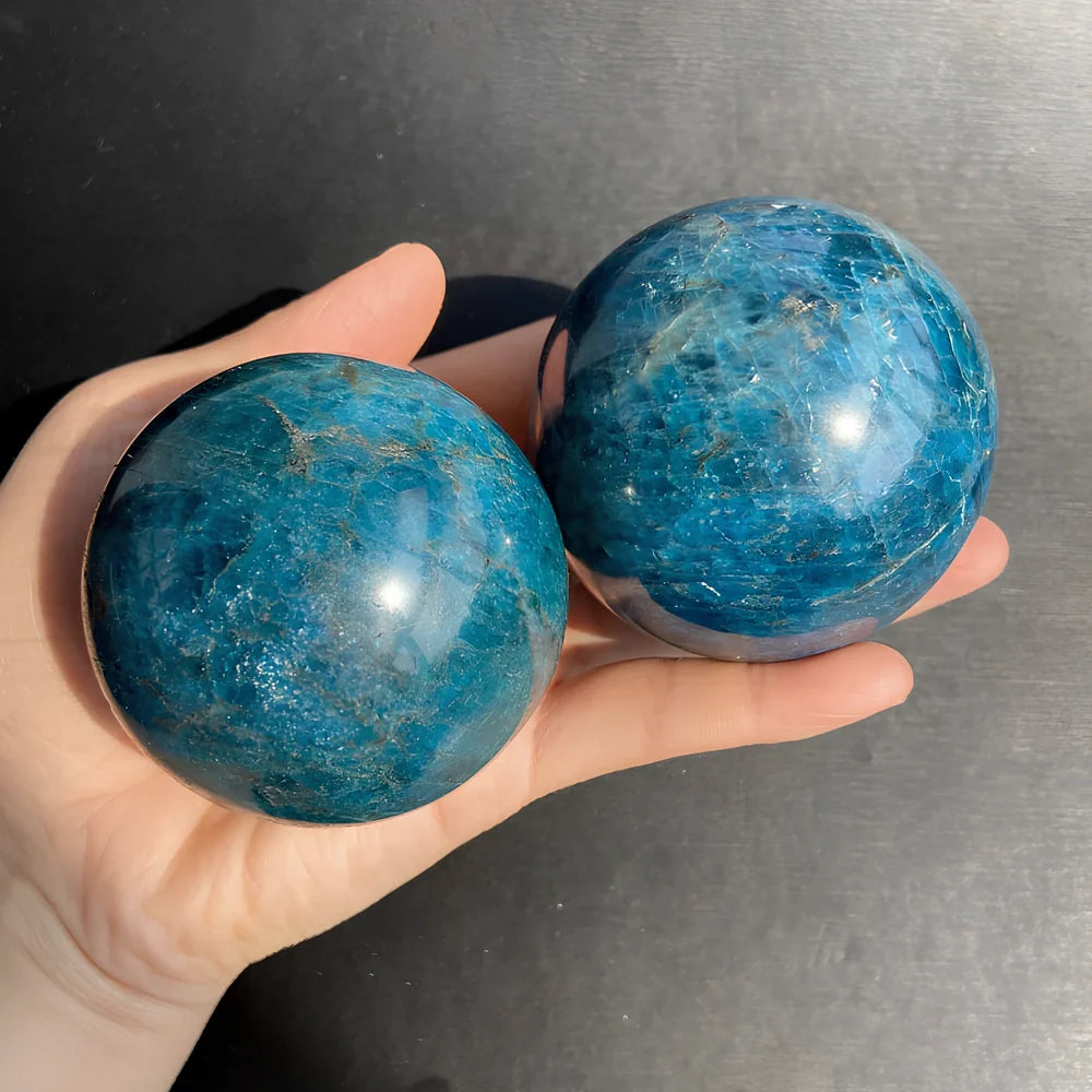 Natural Blue Apatite crystal ball sphere in various sizes from 5.5cm to 8cm diameter