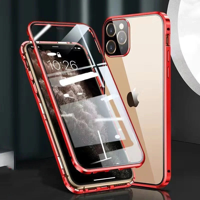 Metal Frame Glass Phone Case for iPhone with tempered glass protection and aluminium frame