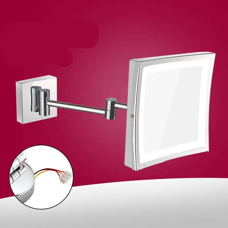 Stainless steel folding bathroom makeup mirror with 8.5 inch silver glass lens and hidden switch