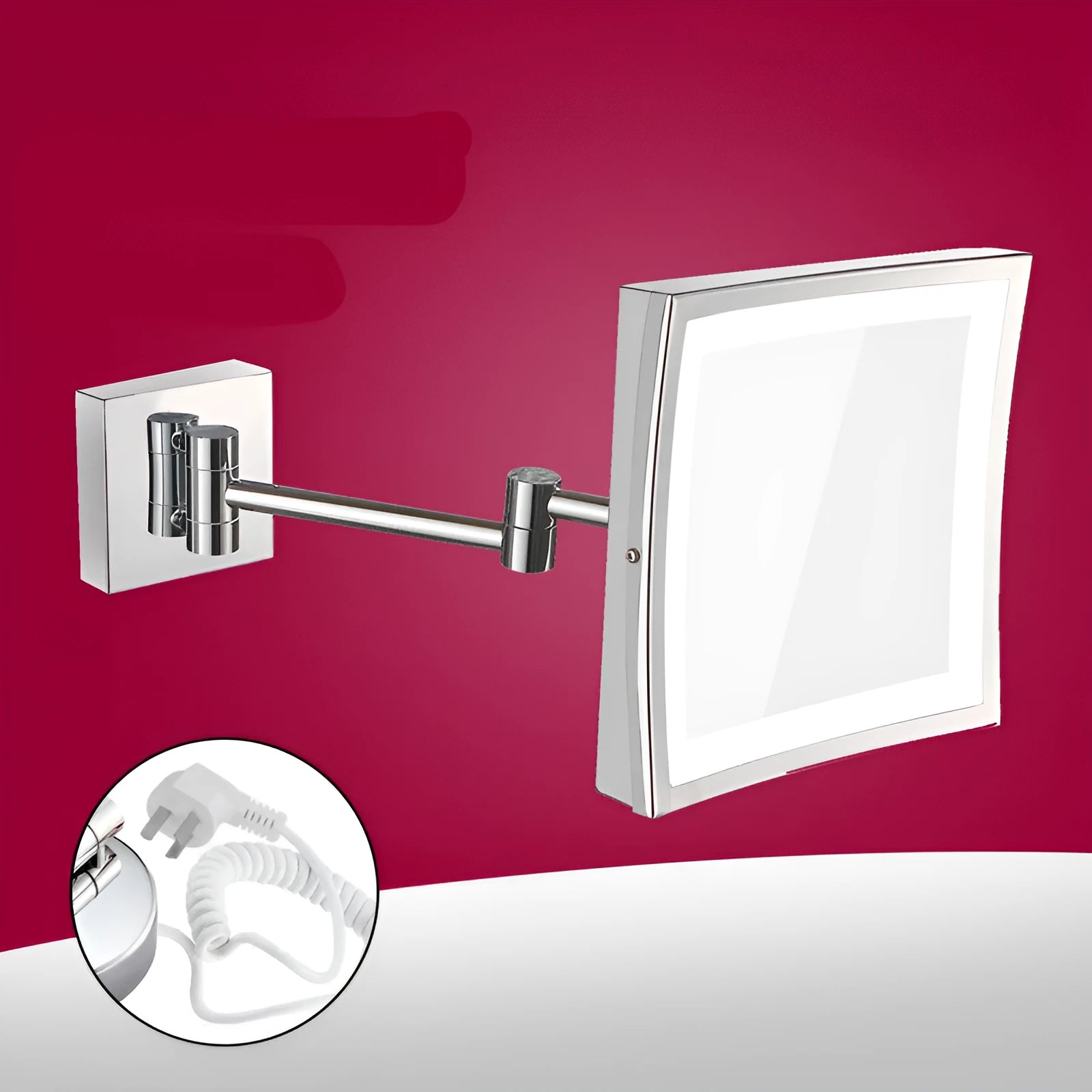 Stainless steel folding bathroom makeup mirror with 8.5 inch silver glass lens and hidden switch