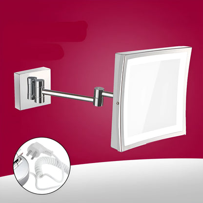 Stainless steel folding bathroom makeup mirror with 8.5 inch silver glass lens and hidden switch
