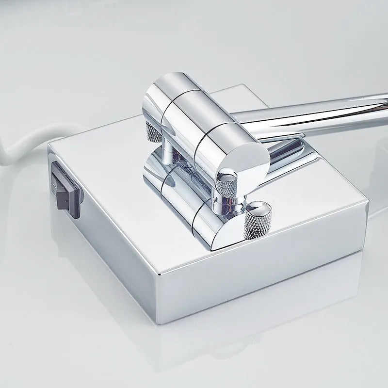Stainless steel folding bathroom makeup mirror with 8.5 inch silver glass lens and hidden switch