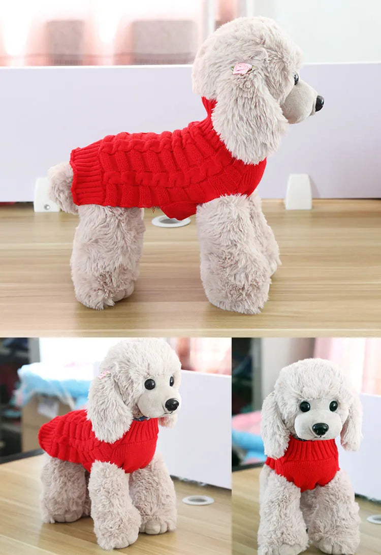 Cashmere twisted rope pet sweater dog clothes, wool dog jumper, small dog clothing with four size options XS to XL and six colour choices including blue pink purple red
