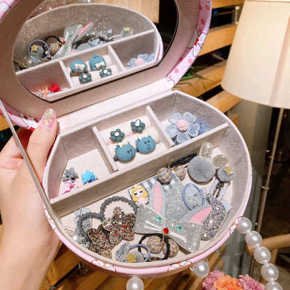 Children's princess hair clip jewellery set with cartoon characters in gift box containing 26 cloth accessories