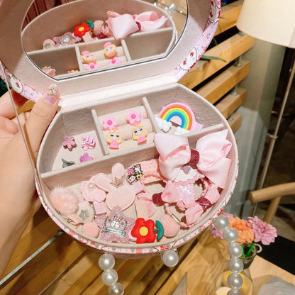 Children's princess hair clip jewellery set with cartoon characters in gift box containing 26 cloth accessories