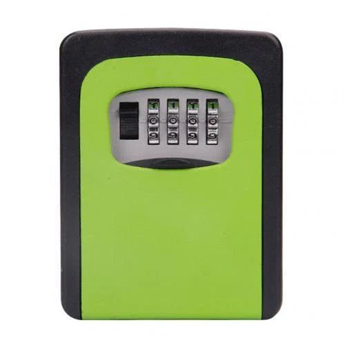 Wall-mounted 4-digit combination lock box for secure key storage on construction sites, in dorms, and more