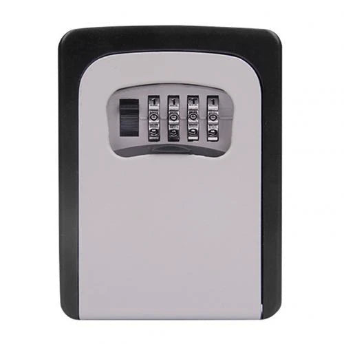 Wall-mounted 4-digit combination lock box for secure key storage on construction sites, in dorms, and more