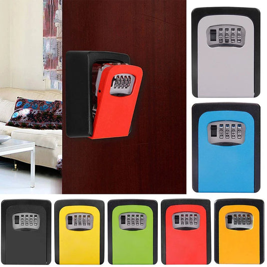 Wall-mounted 4-digit combination lock box for secure key storage on construction sites, in dorms, and more