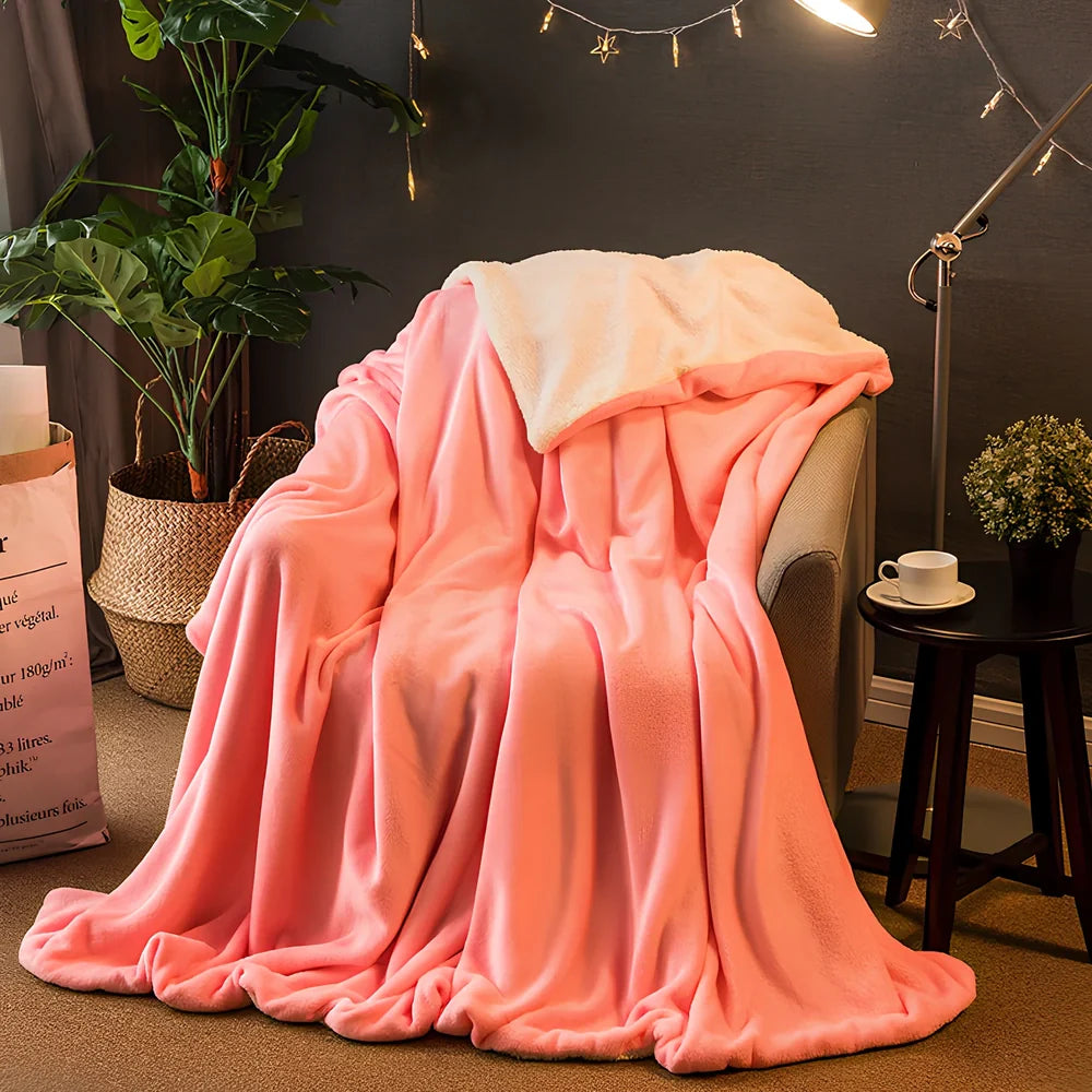 Brown polyester flannel blanket 150x200cm size on sofa, 170g/m² thickened for warmth
