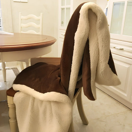 Brown polyester flannel blanket 150x200cm size on sofa, 170g/m² thickened for warmth