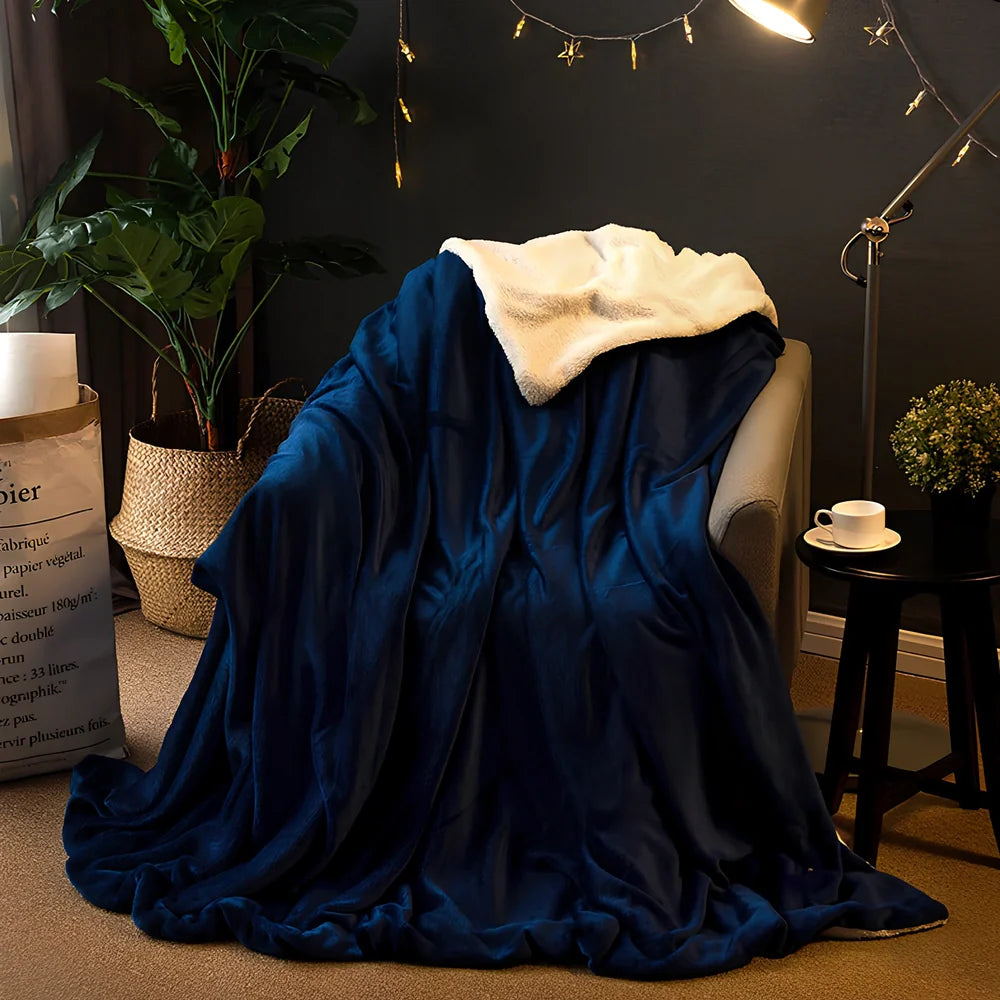 Brown polyester flannel blanket 150x200cm size on sofa, 170g/m² thickened for warmth