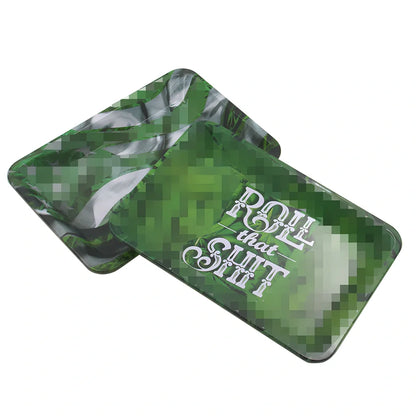 Green tinplate cigarette tray 18x12.5cm with small letter maple leaf pattern for storage