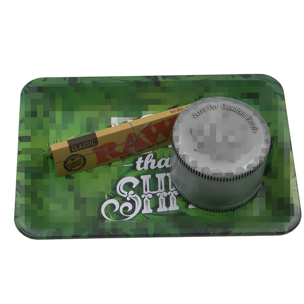 Green tinplate cigarette tray 18x12.5cm with small letter maple leaf pattern for storage