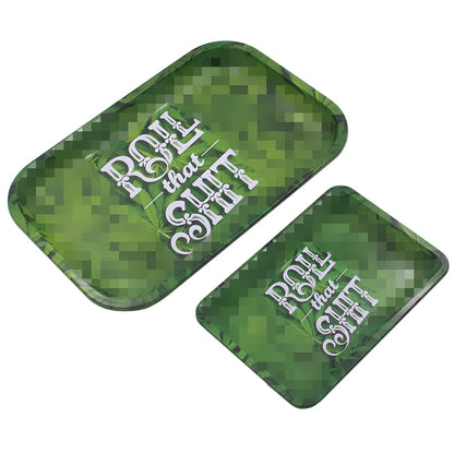 Green tinplate cigarette tray 18x12.5cm with small letter maple leaf pattern for storage