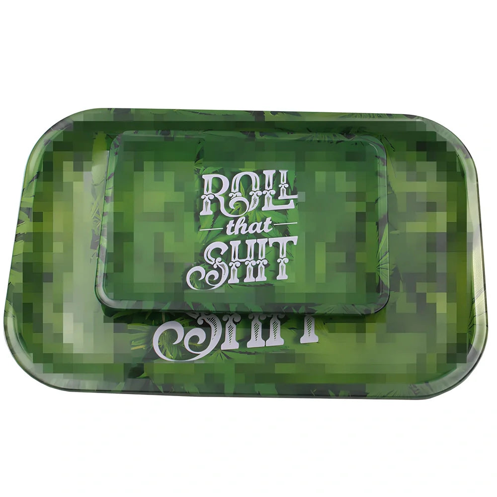 Green tinplate cigarette tray 18x12.5cm with small letter maple leaf pattern for storage