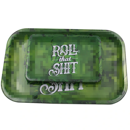 Green tinplate cigarette tray 18x12.5cm with small letter maple leaf pattern for storage