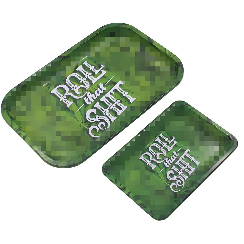 Green tinplate cigarette tray 18x12.5cm with small letter maple leaf pattern for storage