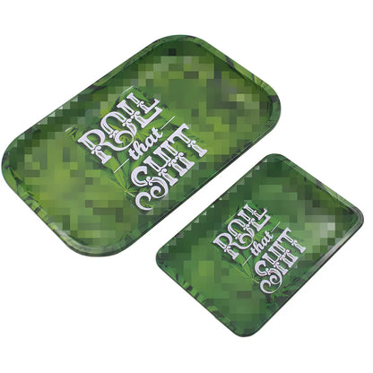 Green tinplate cigarette tray 18x12.5cm with small letter maple leaf pattern for storage