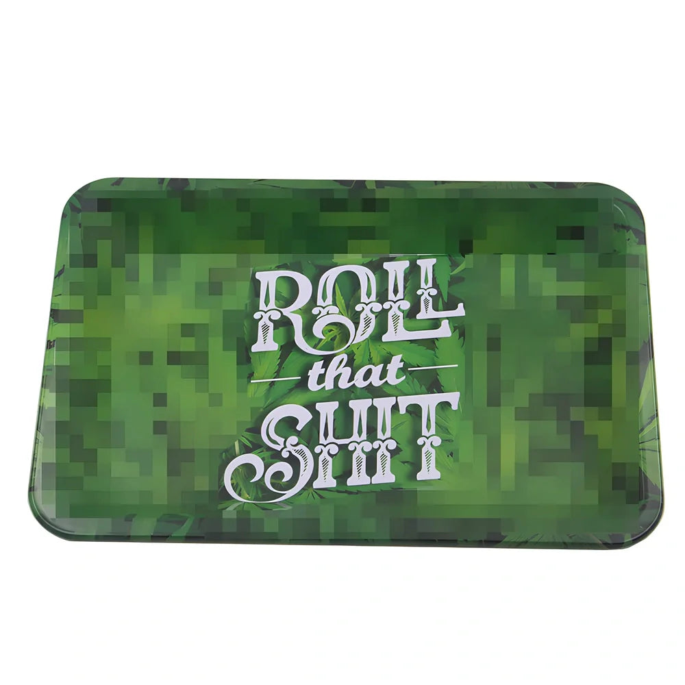 Green tinplate cigarette tray 18x12.5cm with small letter maple leaf pattern for storage