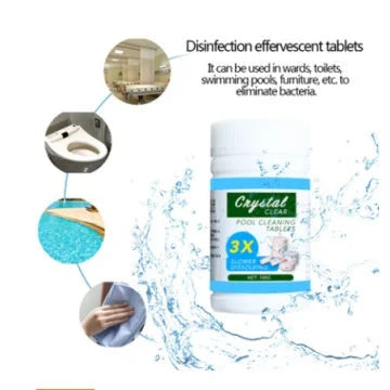 Refreshing pool cleansing tablets for crystal-clear water, featuring a floating dispenser and stabilised chlorine formula